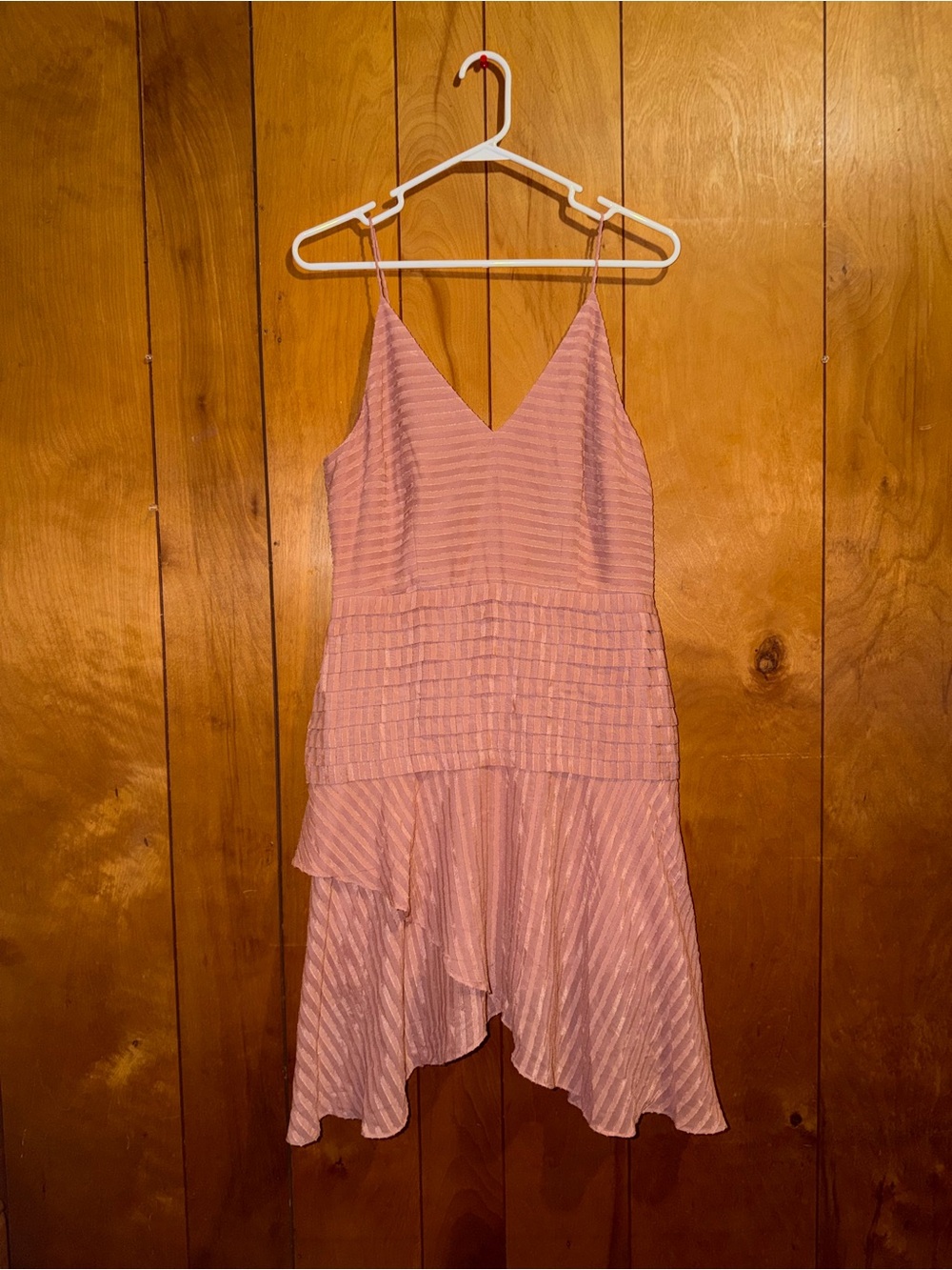 KEEPSAKE the Label Blush Pink Asymmetrical Ruffle Slip Dress